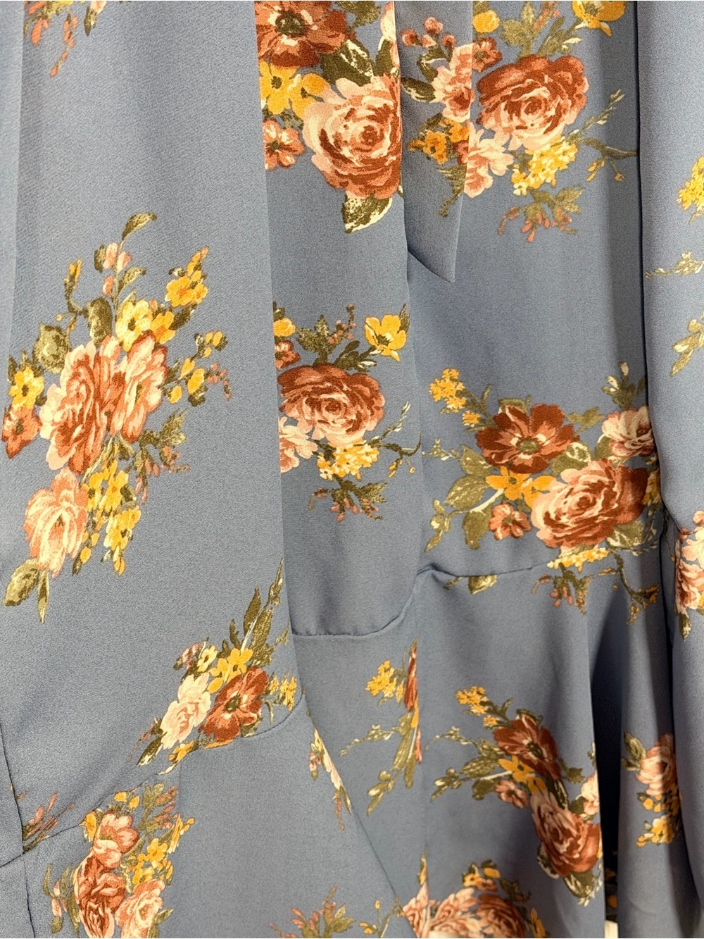 Inspired Hearts Floral Wrap Ruffle Dusty Blue Sz M - Picture 11 of 13